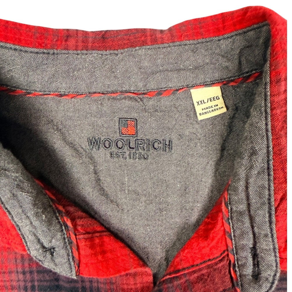 Woolrich Mens XXL Red Black Buffalo Plaid Flannel Long Sleeve Button Down Shirt - Picture 3 of 6